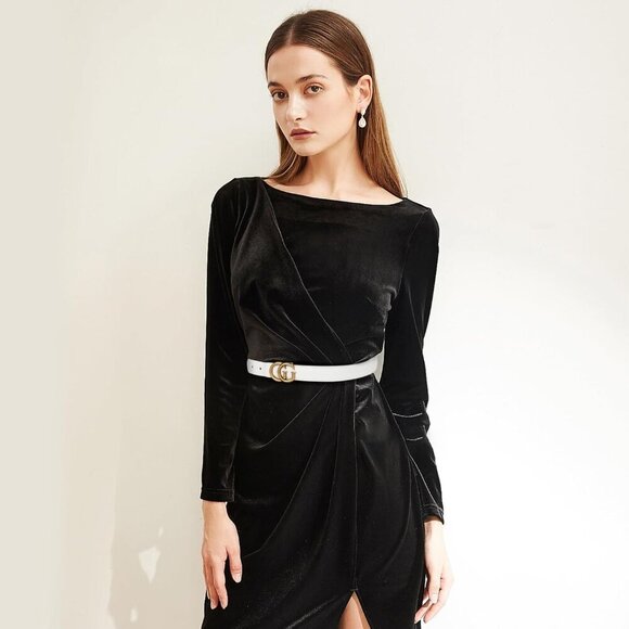 Women\'s Leather Belt with Buckle for Dresses Jeans Coats Stylish Accessories